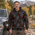 Whitetail Deer Line Icon Field Pullover Hoodie worn outdoors