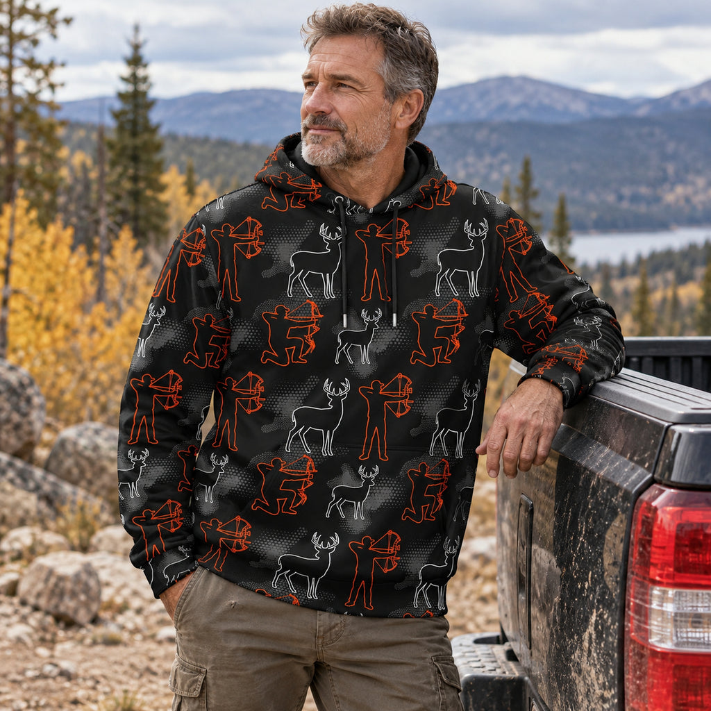 Whitetail Deer Line Icon Field Pullover Hoodie angled view