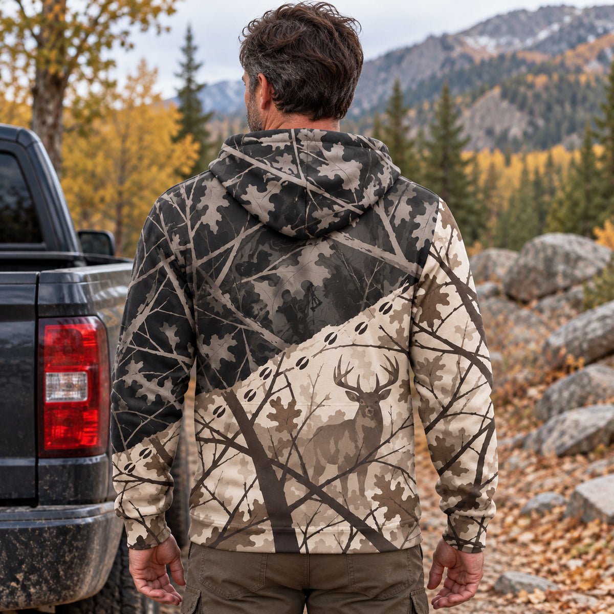 Whitetail Deer Thicket Veil Fleece Full-Zip Hoodie back