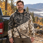 Whitetail Deer Thicket Veil Field Pullover Hoodie worn outdoors