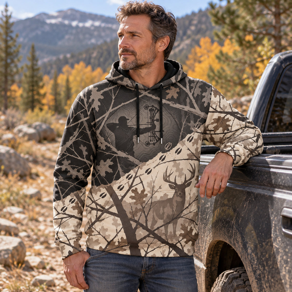 Whitetail Deer Thicket Veil Field Pullover Hoodie angled view