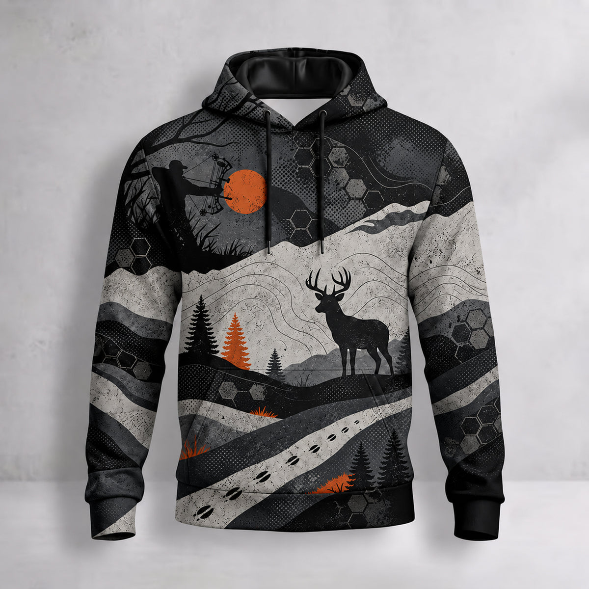 Whitetail Deer Rising Sun Ridge Field Pullover Hoodie front