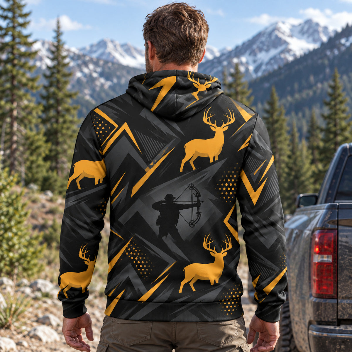 Whitetail Deer Gold Bolt Field Pullover Hoodie back