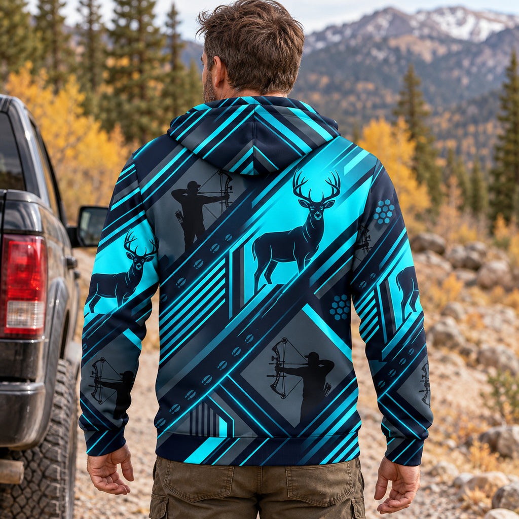 Whitetail Deer Neon Circuit Fleece Full-Zip Hoodie back
