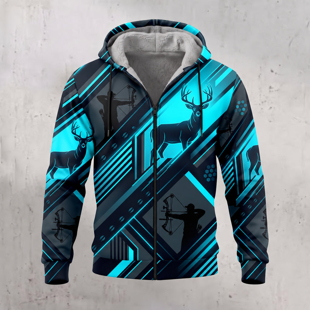 Whitetail Deer Neon Circuit Fleece Full-Zip Hoodie front