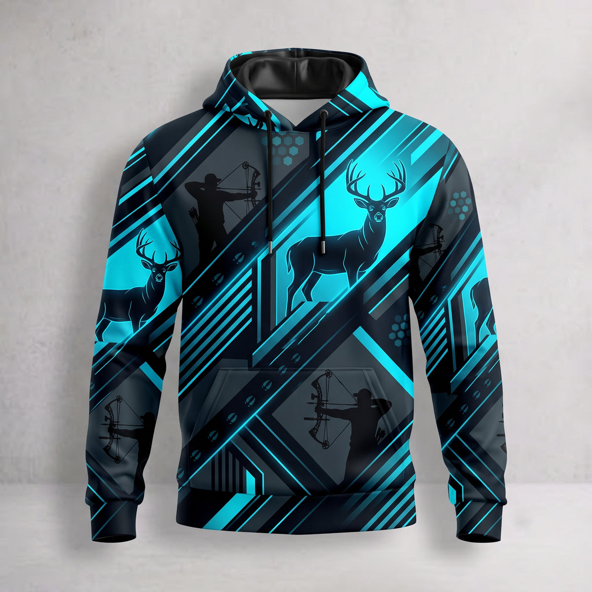 Whitetail Deer Neon Circuit Field Pullover Hoodie front