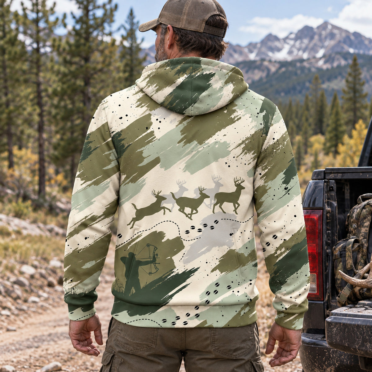 Whitetail Deer Sage Brush Run Fleece Full-Zip Hoodie back