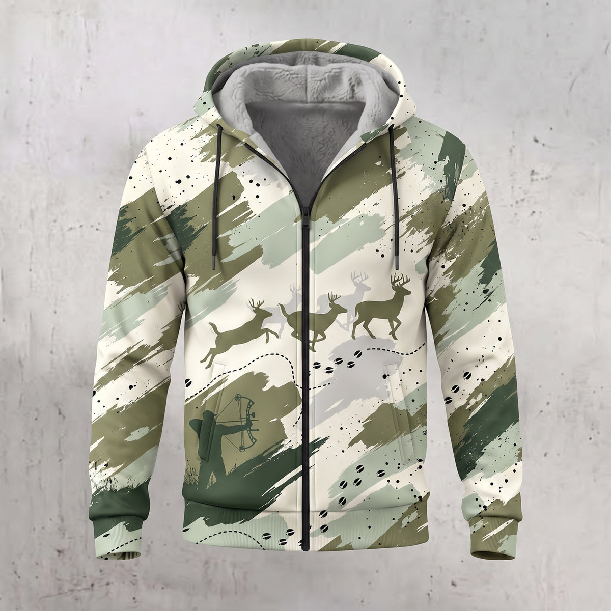 Whitetail Deer Sage Brush Run Fleece Full-Zip Hoodie front