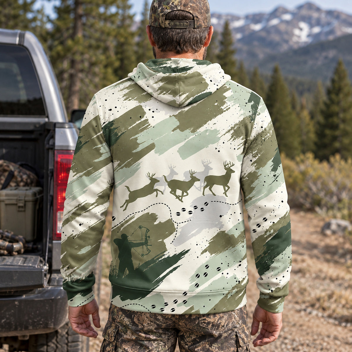 Whitetail Deer Sage Brush Run Field Pullover Hoodie back