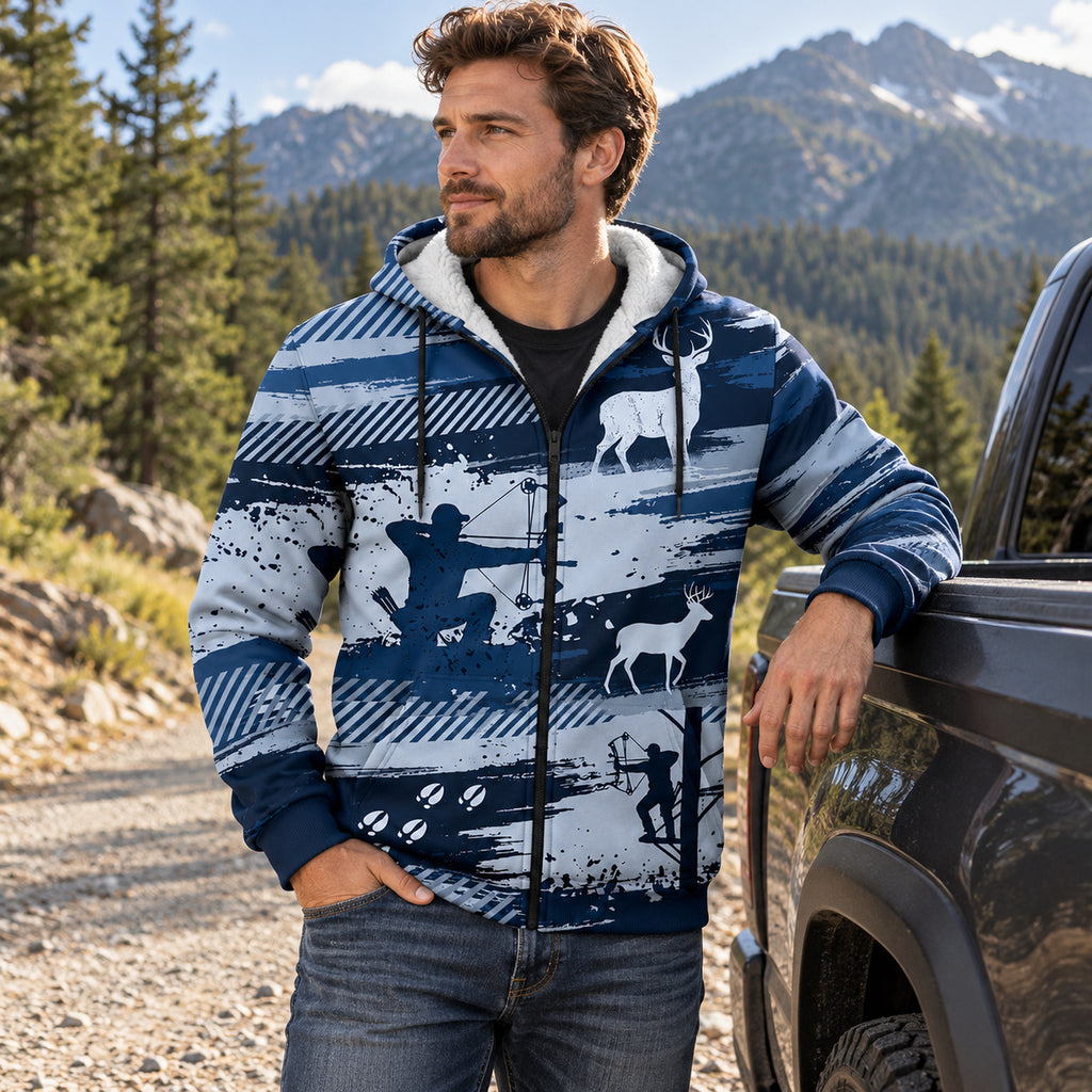 Whitetail Deer Indigo Stand Fleece Full-Zip Hoodie angled view