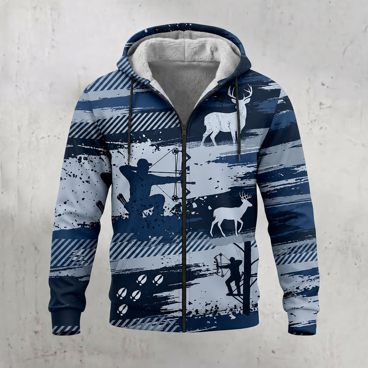 Whitetail Deer Indigo Stand Fleece Full-Zip Hoodie front