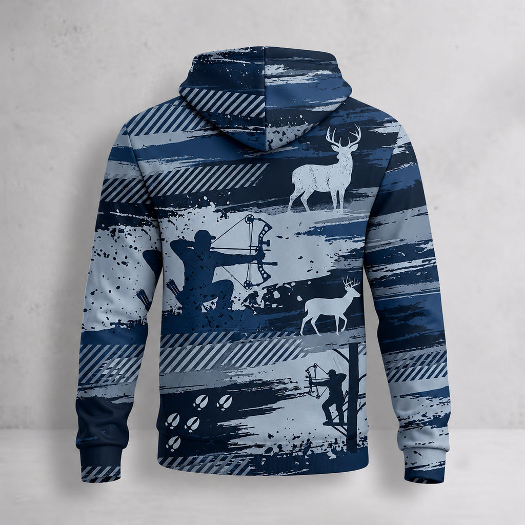Whitetail Deer Indigo Stand Field Pullover Hoodie back