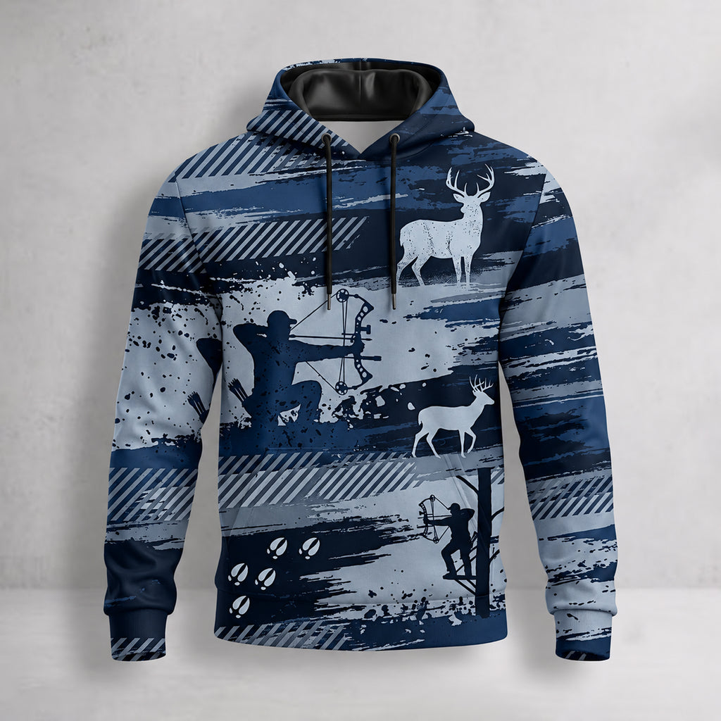 Whitetail Deer Indigo Stand Field Pullover Hoodie front