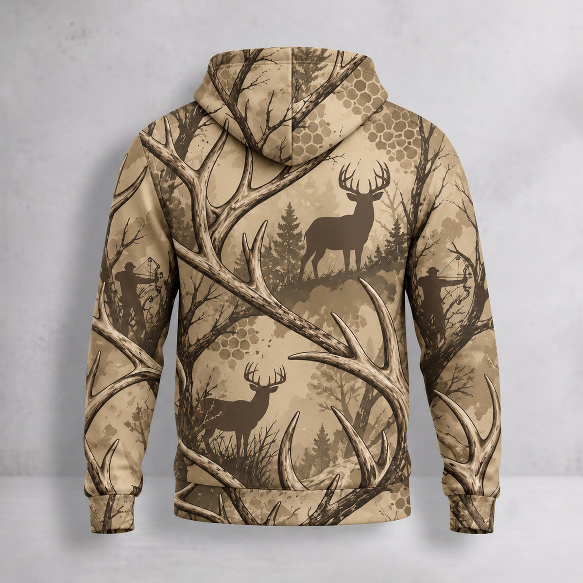 Whitetail Deer Antler Thicket Field Pullover Hoodie back