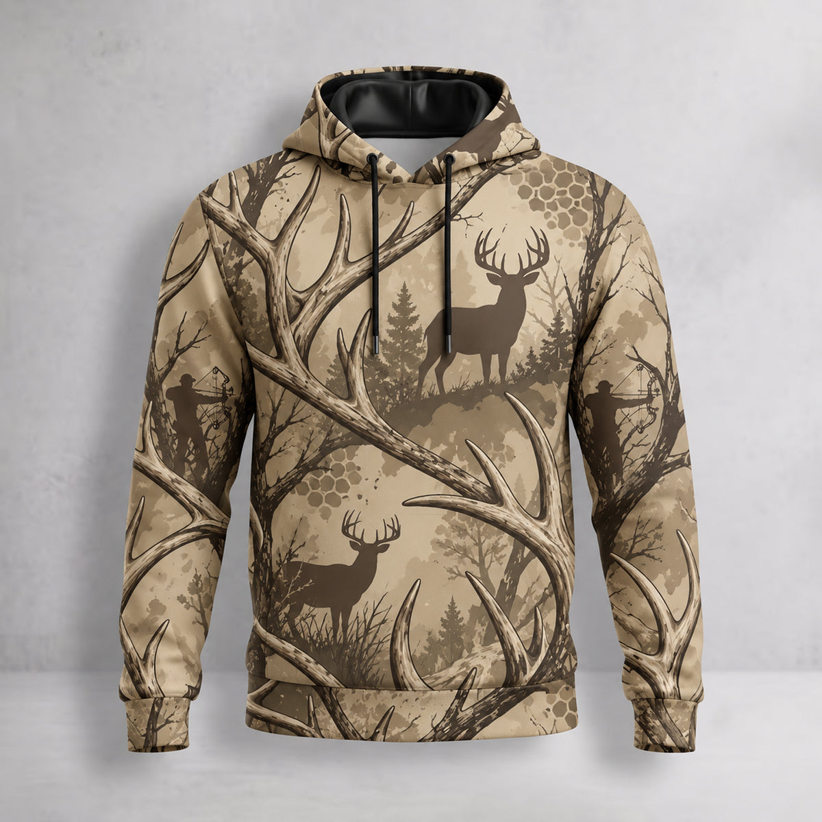 Whitetail Deer Antler Thicket Field Pullover Hoodie front
