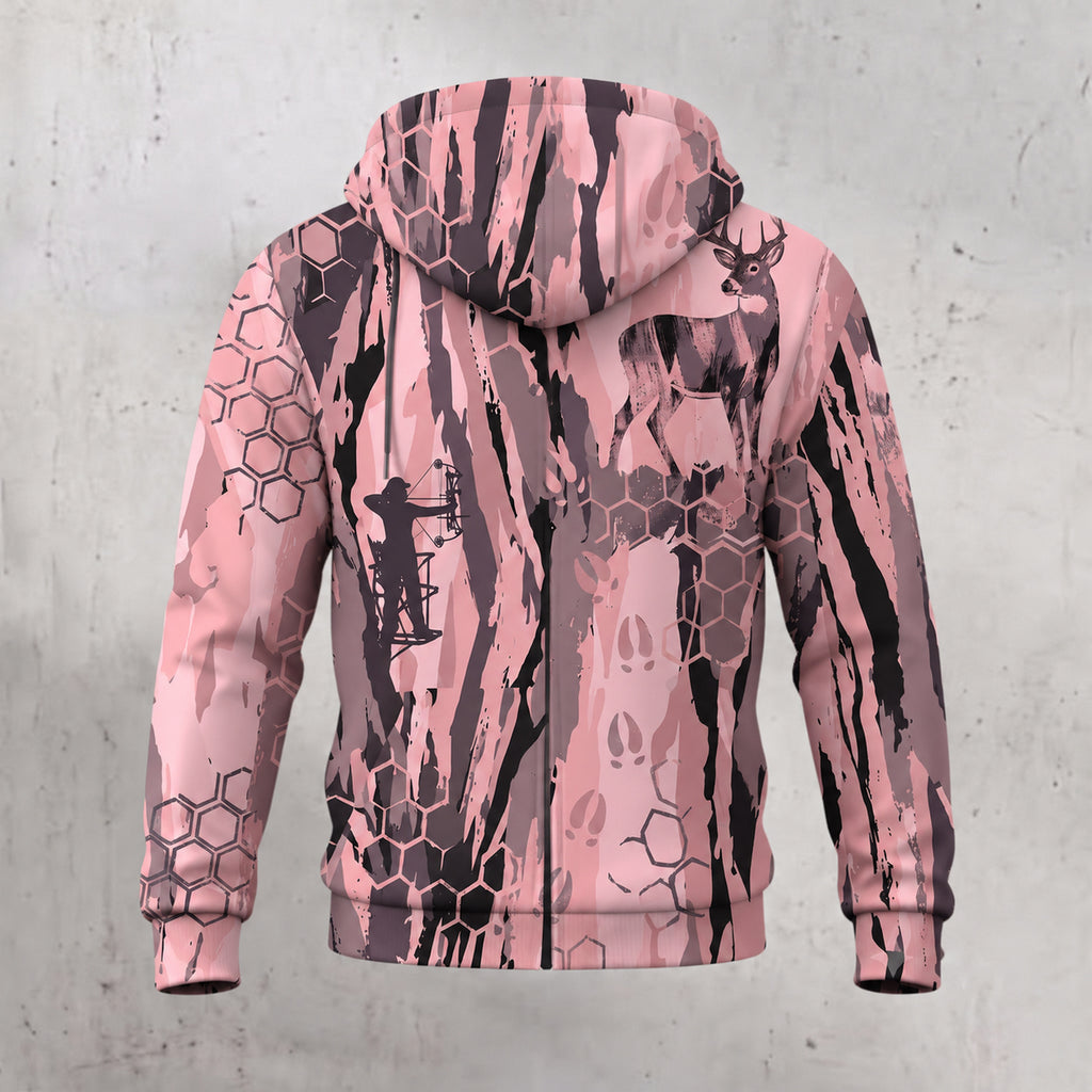 Whitetail Deer Rose Camo Fleece Full-Zip Hoodie back