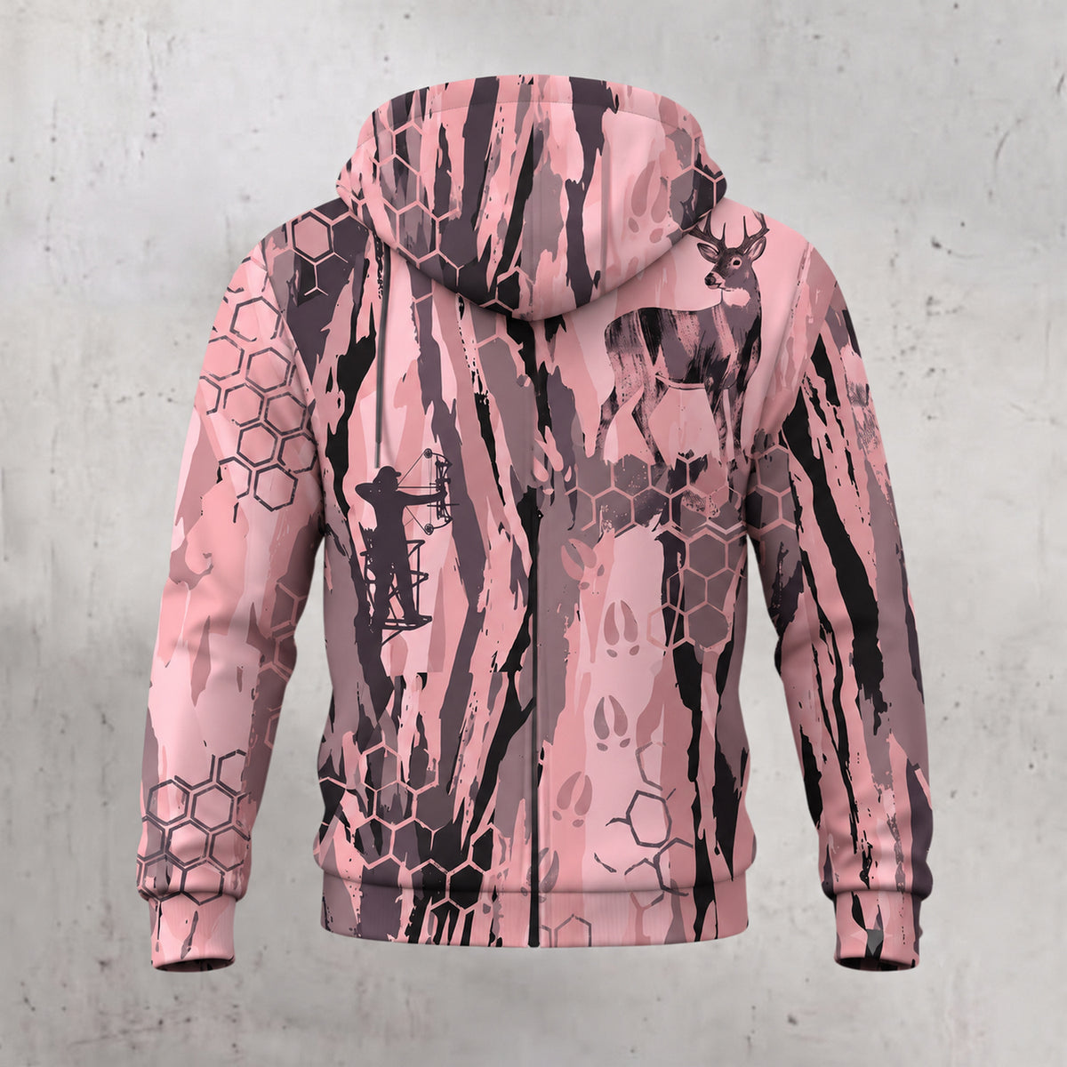 Whitetail Deer Rose Camo Fleece Full-Zip Hoodie back