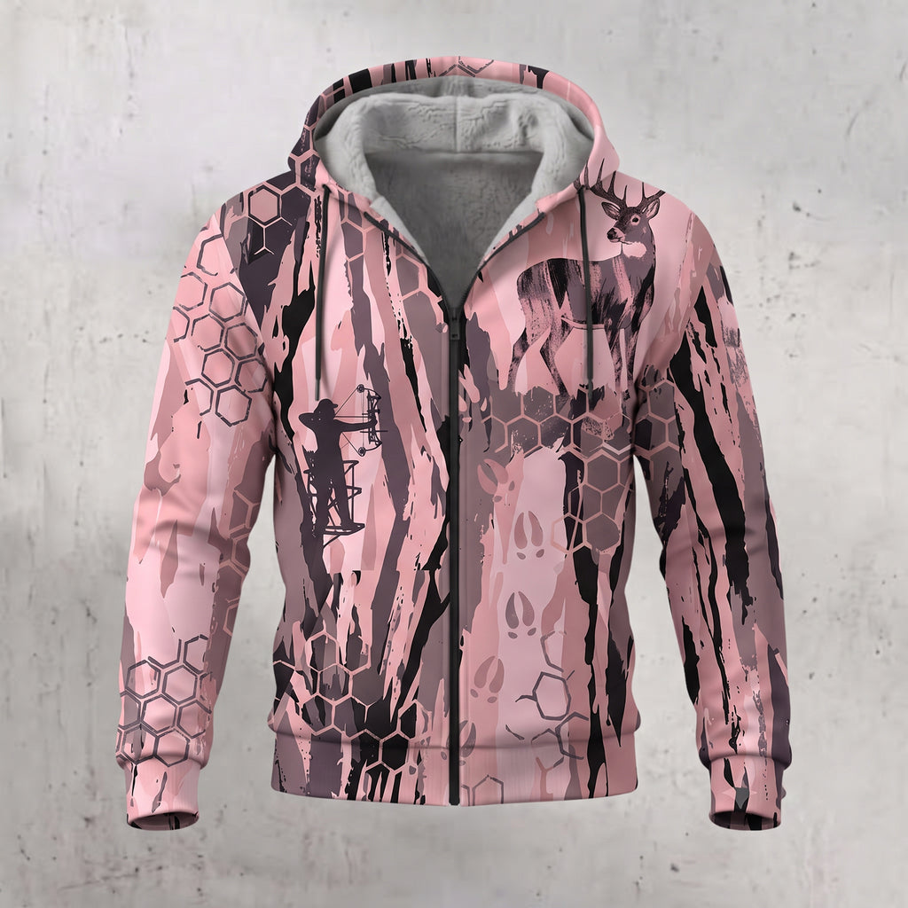 Whitetail Deer Rose Camo Fleece Full-Zip Hoodie front