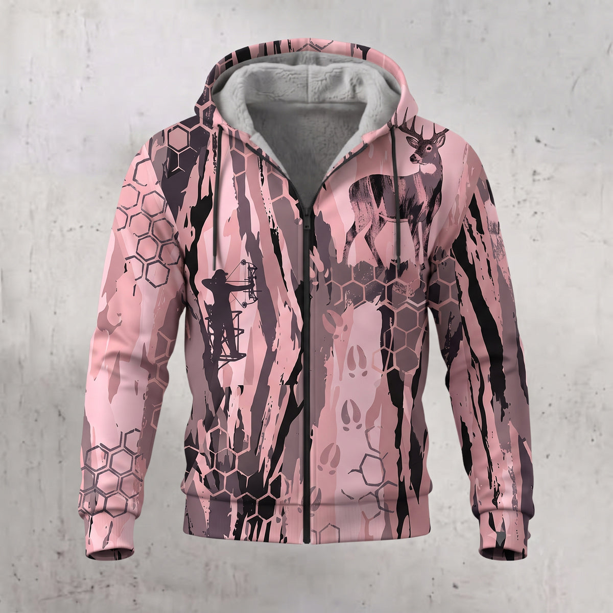 Whitetail Deer Rose Camo Fleece Full-Zip Hoodie front