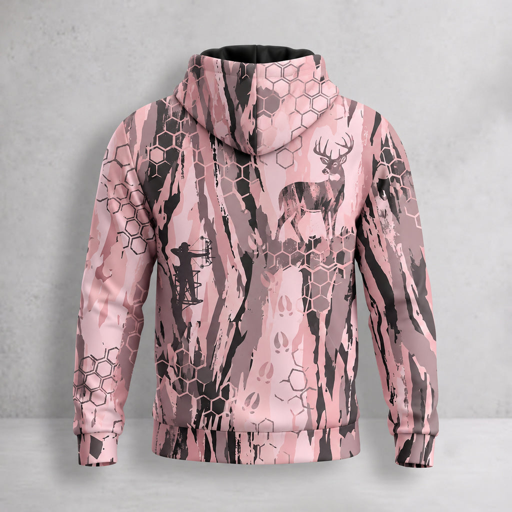 Whitetail Deer Rose Camo Field Pullover Hoodie back