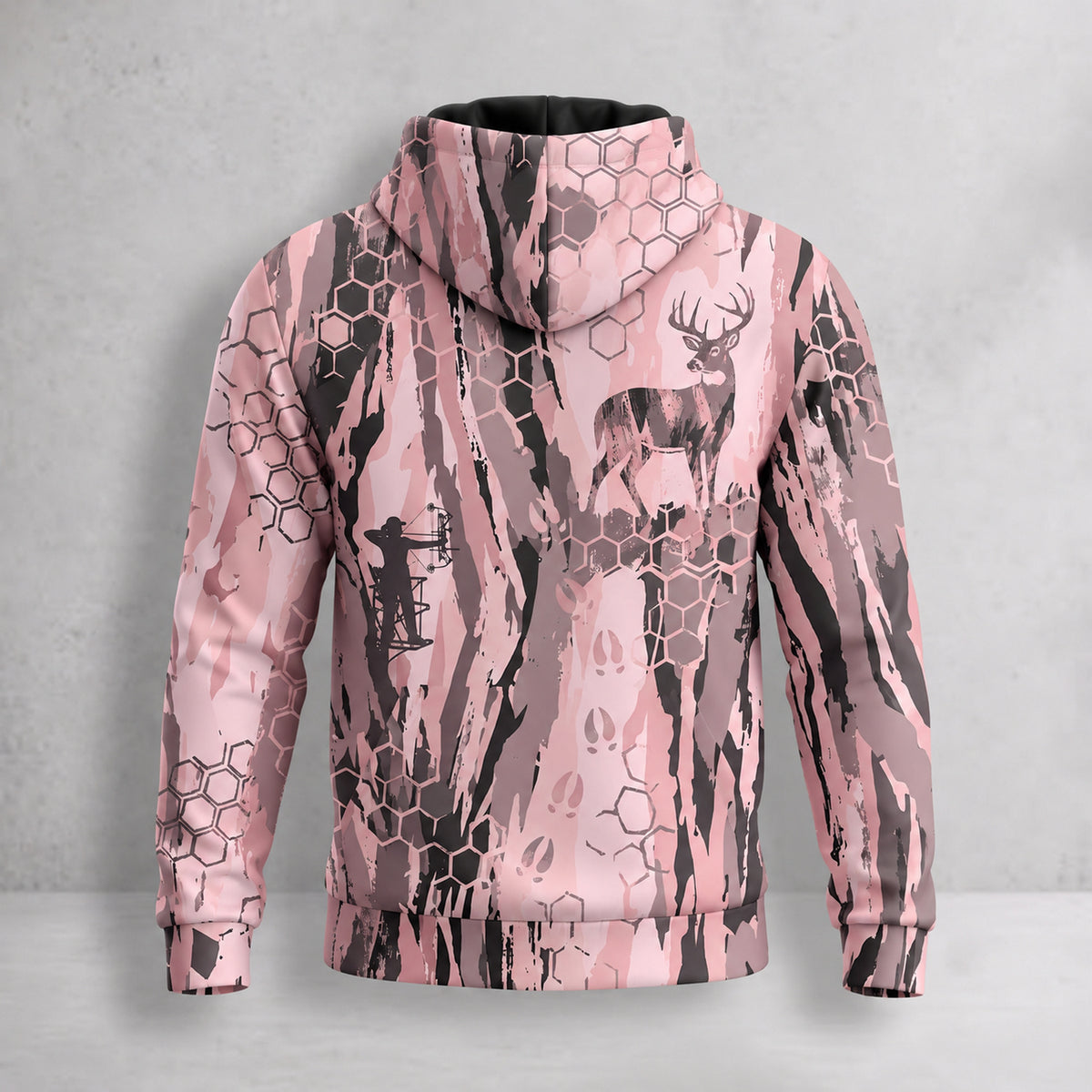 Whitetail Deer Rose Camo Field Pullover Hoodie back