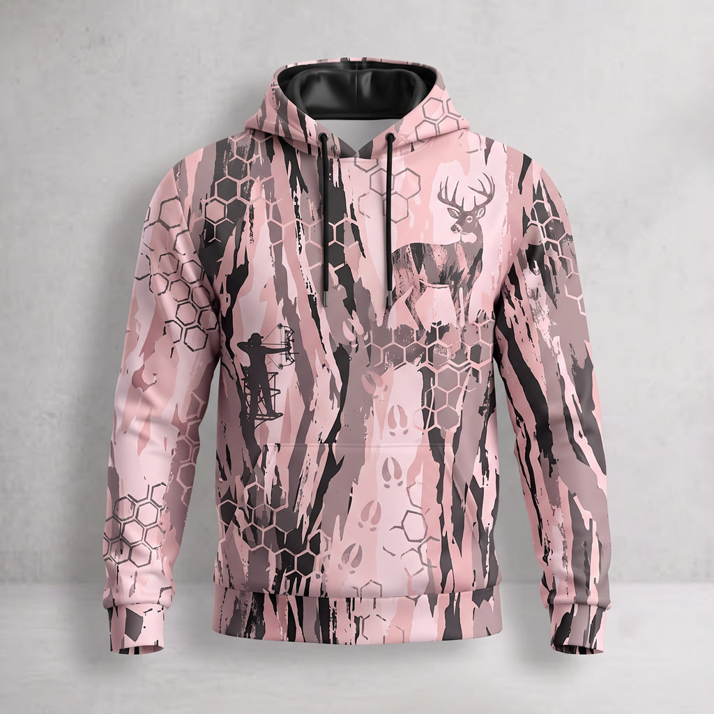 Whitetail Deer Rose Camo Field Pullover Hoodie front