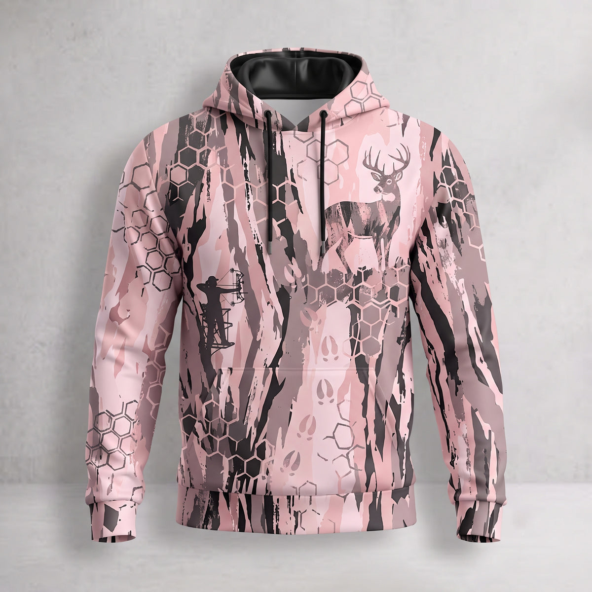 Whitetail Deer Rose Camo Field Pullover Hoodie front