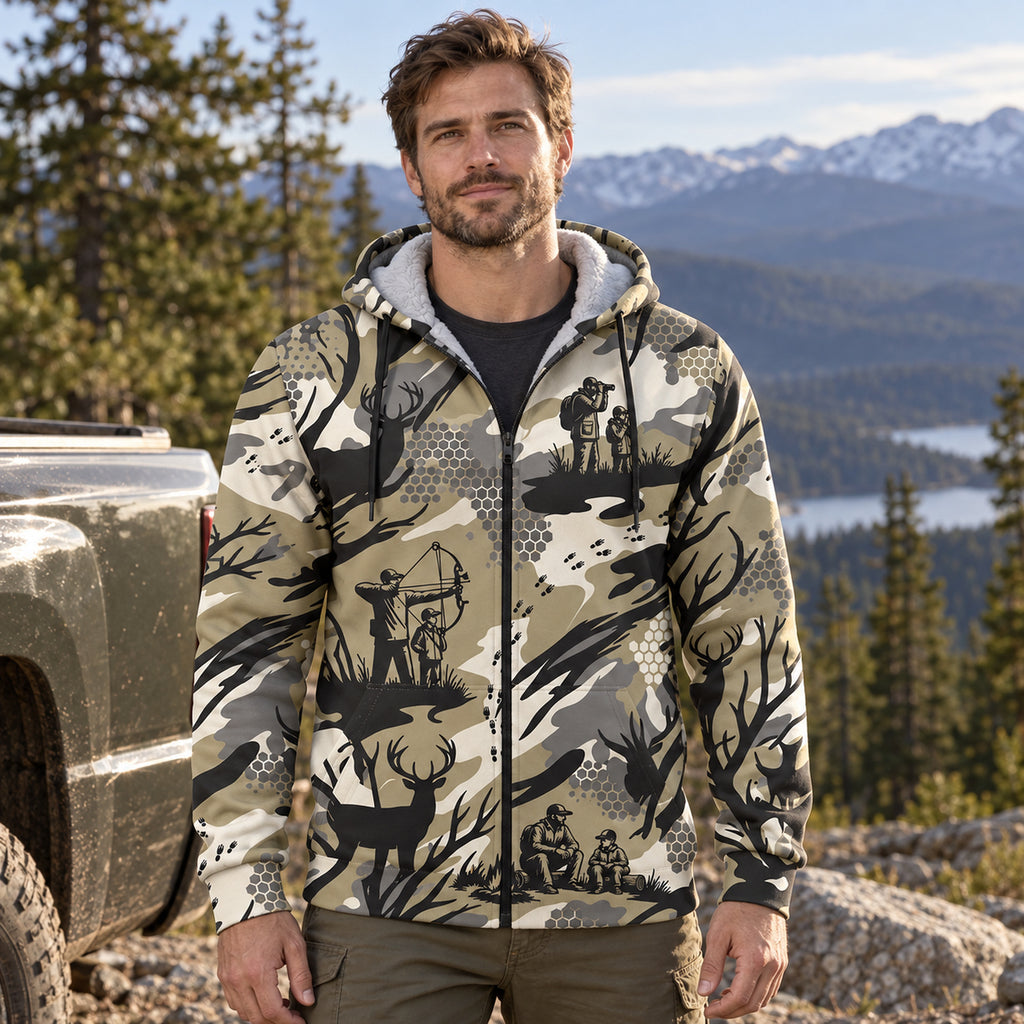 Whitetail Deer Sand Draw Fleece Full-Zip Hoodie worn outdoors