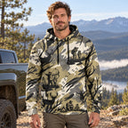 Whitetail Deer Sand Draw Field Pullover Hoodie worn outdoors