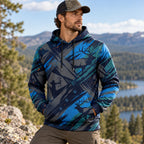 Elk Hunting Blue Slash Field Pullover Hoodie angled view