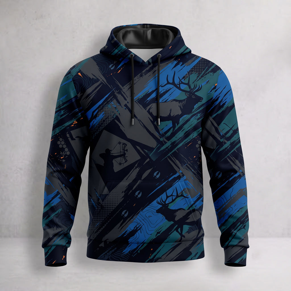 Elk Hunting Blue Slash Field Pullover Hoodie front