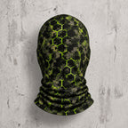 Back of the hooded face mask showing the all-over camo print