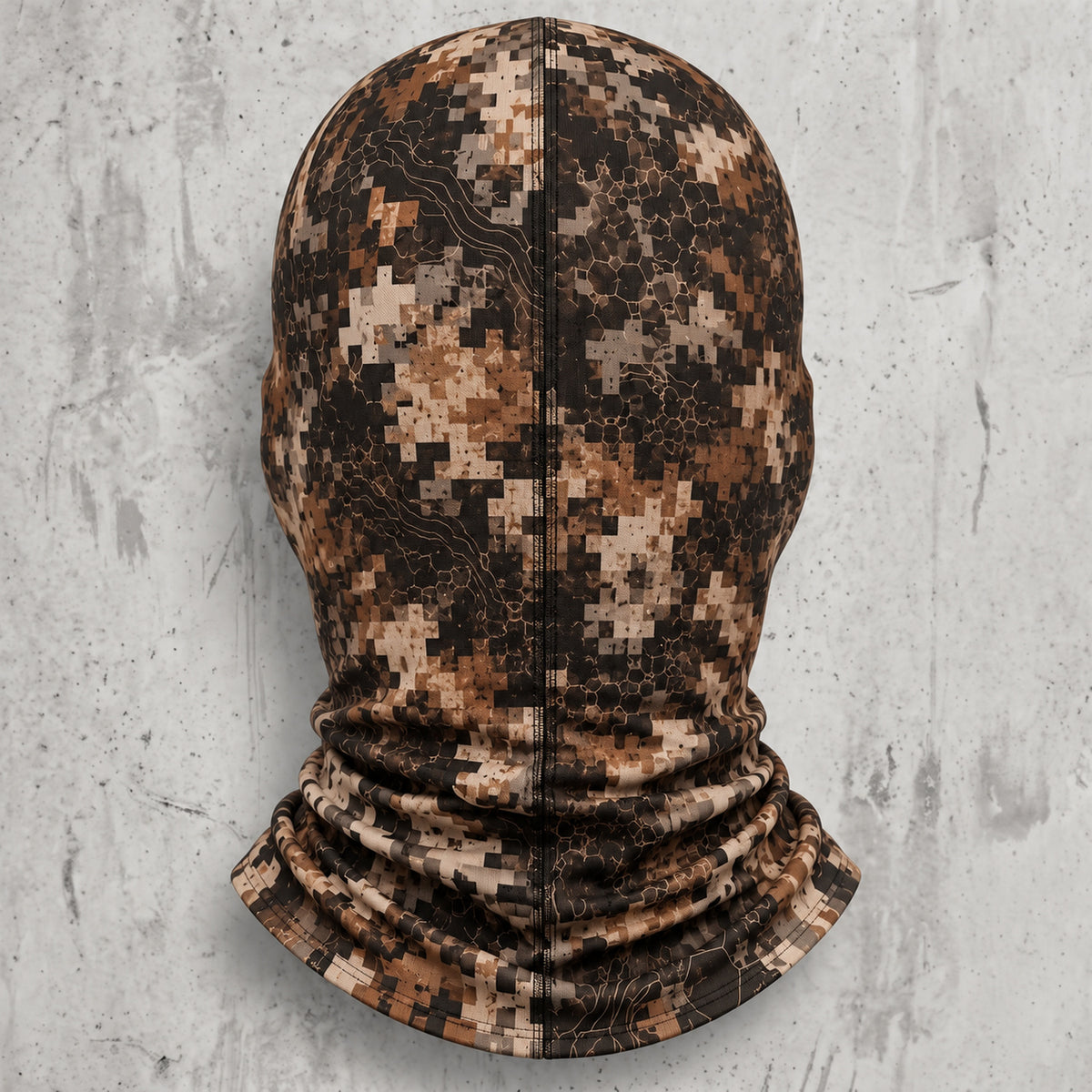 Fanged buck skull camo hooded face mask back