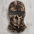 Fanged buck skull camo hooded face mask front