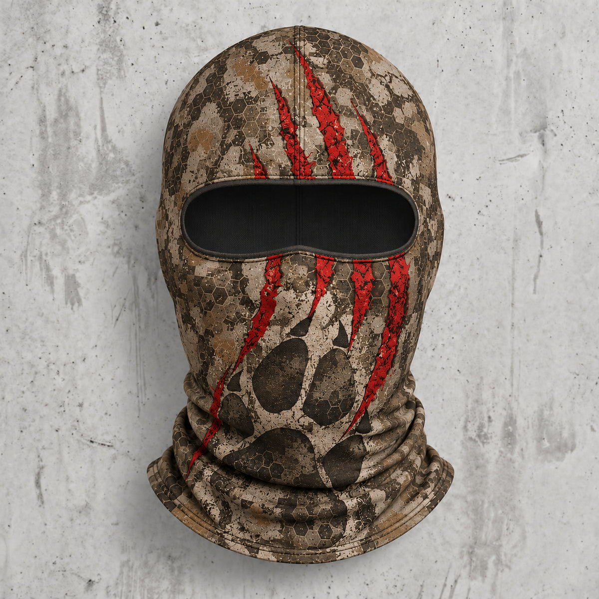 Red claw skull camo hooded face mask front