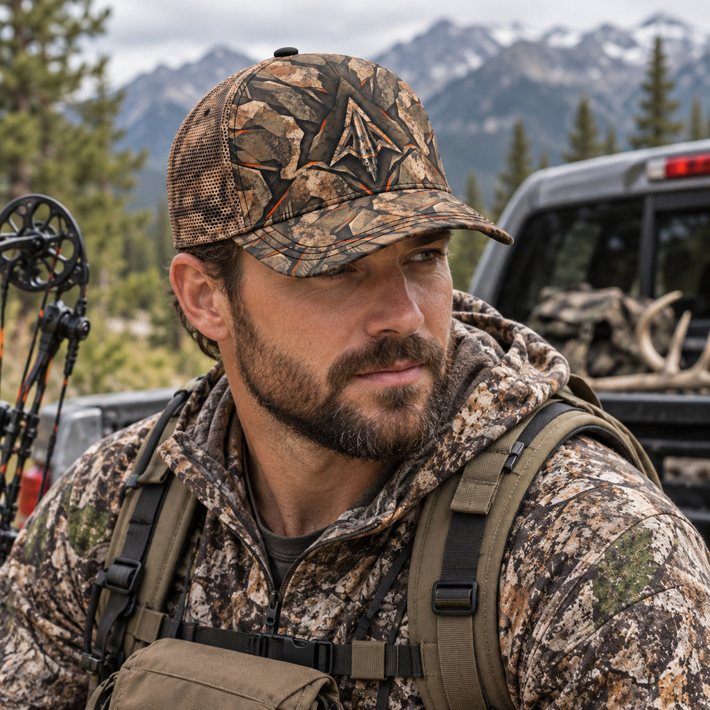 Stone Shard Broadhead Mesh Cap 2.0 worn outdoors