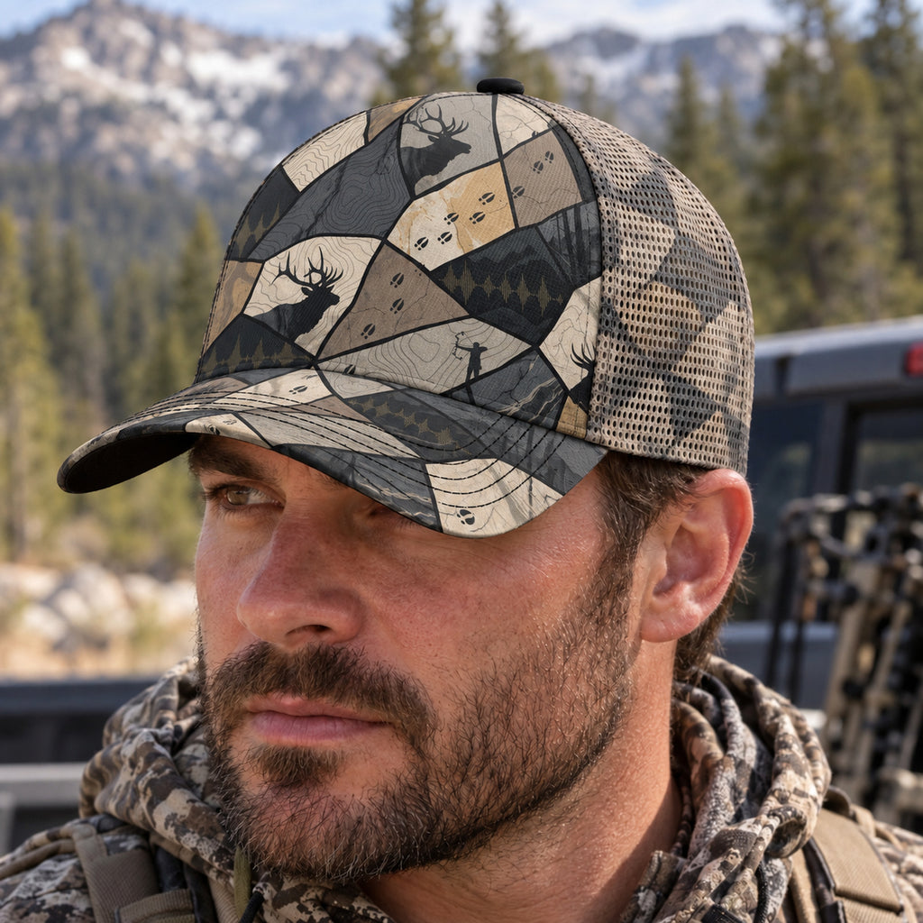 Shale Facet Bull Mesh Cap 2.0 worn outdoors