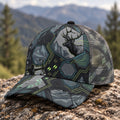 Night Hex Bull Mesh Cap 2.0 side view showing the all-over print mesh