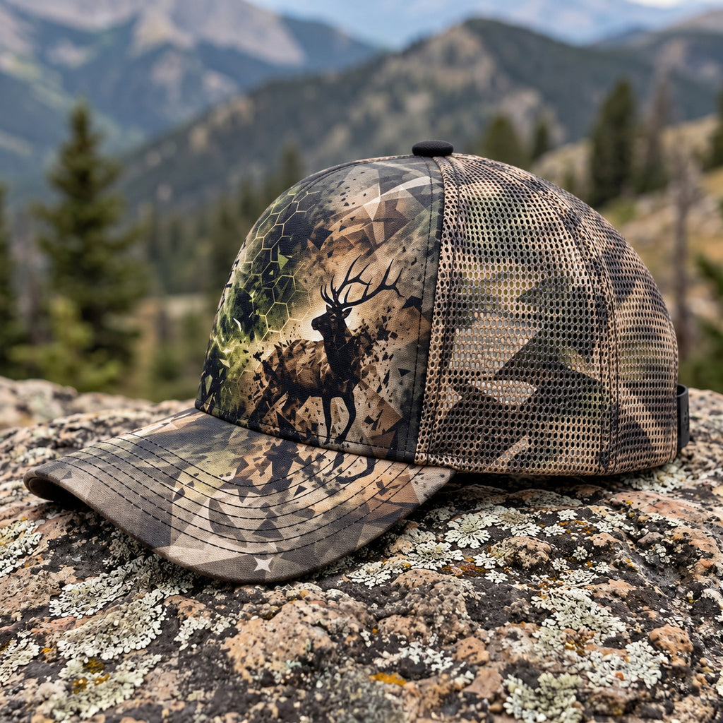 Shatter Burst Archer Mesh Cap 2.0 side view showing the all-over print mesh