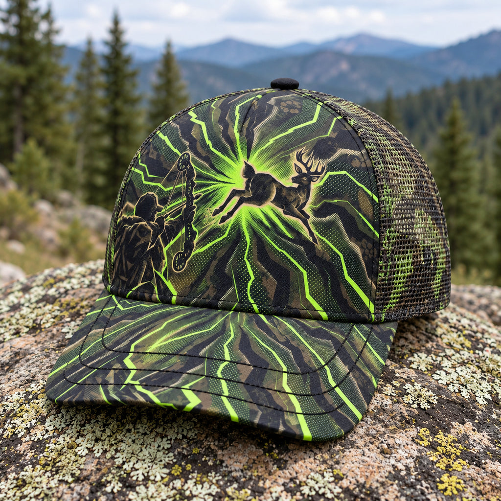 Volt Burst Archer Mesh Cap 2.0 side view showing the all-over print mesh