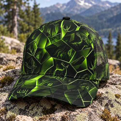 Acid Panel Buck Mesh Cap 2.0 side view showing the all-over print mesh
