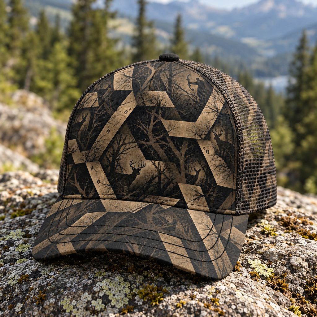 Lattice Branch Buck Mesh Cap 2.0 side view showing the all-over print mesh