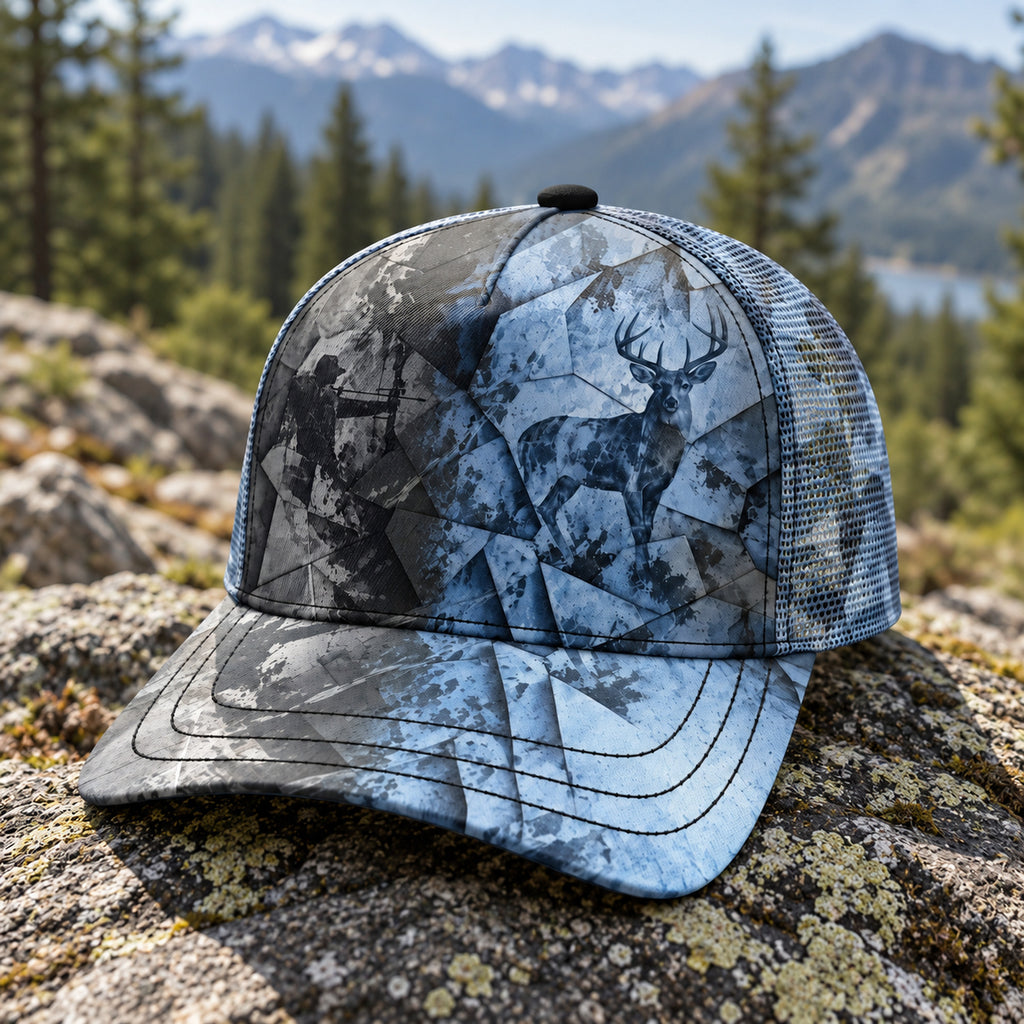 Frost Shard Buck Mesh Cap 2.0 side view showing the all-over print mesh
