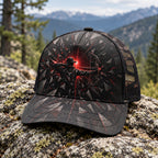 Crimson Shatter Archer Mesh Cap 2.0 side view showing the all-over print mesh