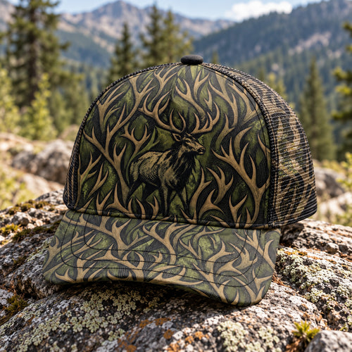Antler Weave Bull Mesh Cap 2.0 side view showing the all-over print mesh