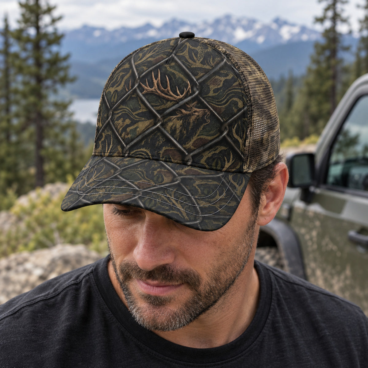 Fence Line Bull Mesh Cap 2.0 worn outdoors