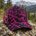 Pink Splatter Bull Mesh Cap 2.0 side view showing the all-over print mesh