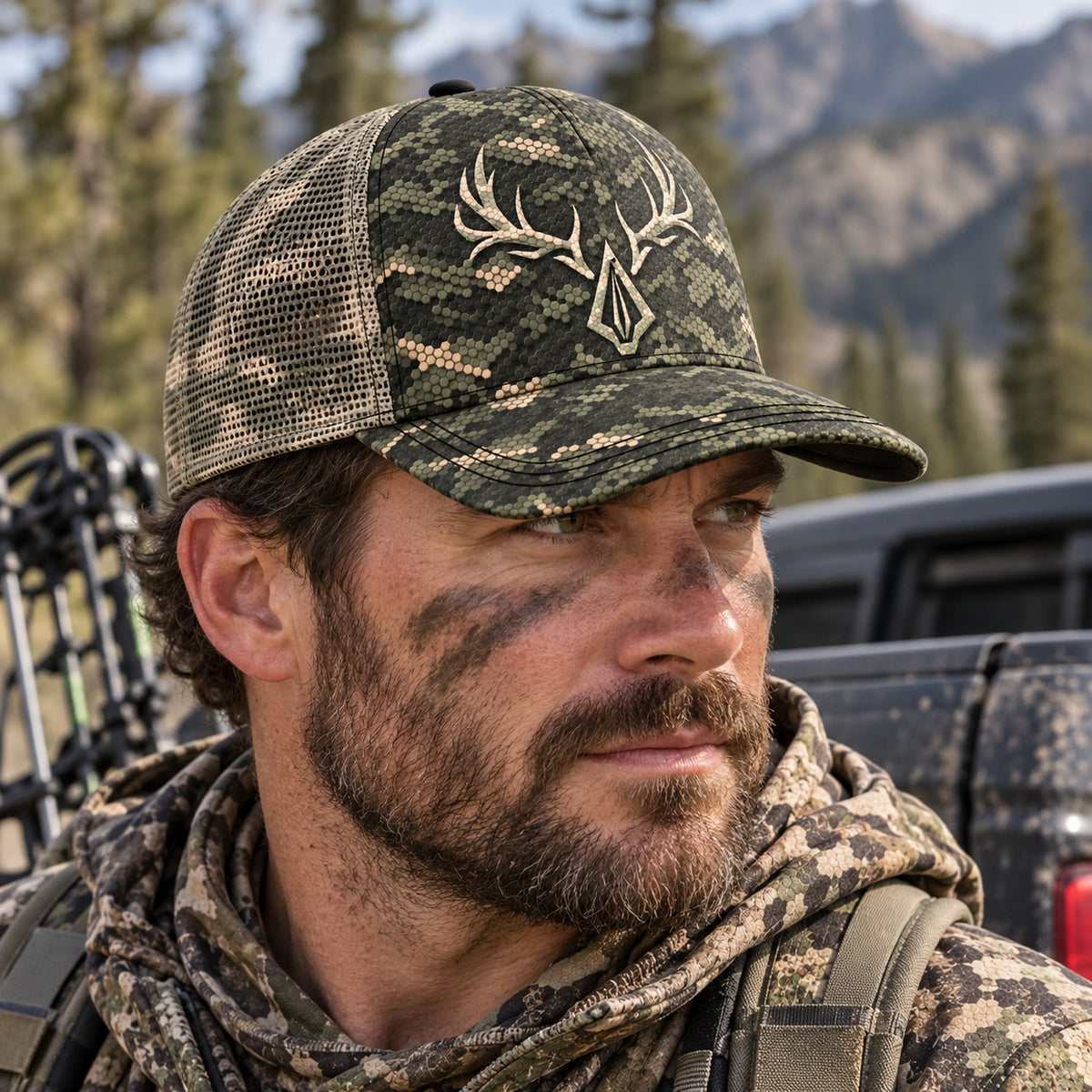 Rack And Broadhead Mesh Cap 2.0 worn outdoors