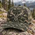 Rack And Broadhead Mesh Cap 2.0 side view showing the all-over print mesh