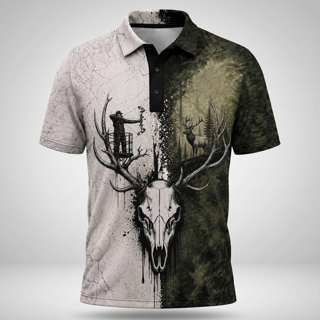 Elk Skull Camo Polo Shirt - BHPLNQ1009